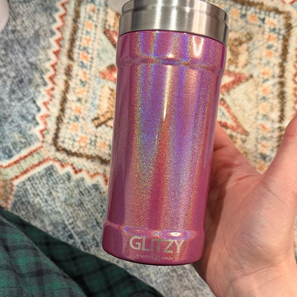 Glitzy Pink Skinny Can Cooler‎ - Merlot Glitter - Picture 7 of 7